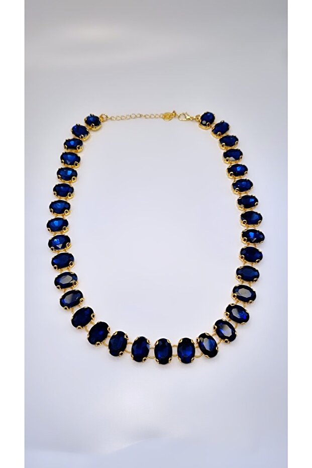 Gold Navy Color Stone Necklace