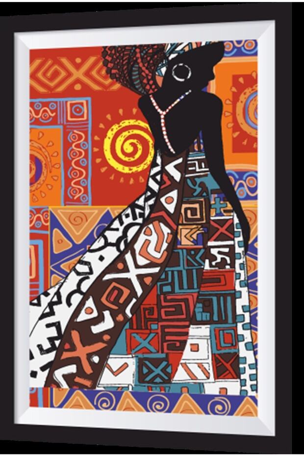 African Patterns Women's Artistic Frame Look Wooden Painting