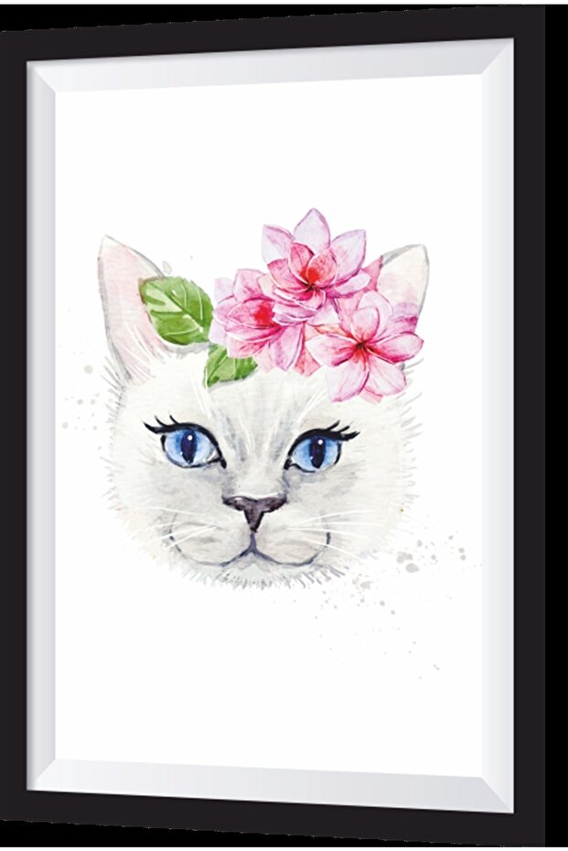 Floral Cat Artistic Frame Look Wooden Painting