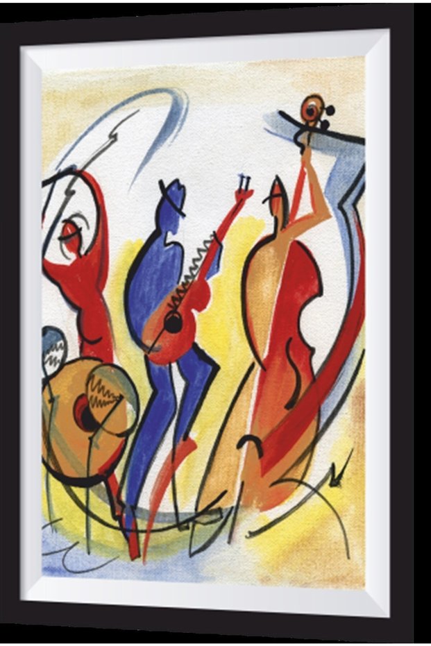 Jazz Playing Musicians Artistic Frame Look Wooden Painting