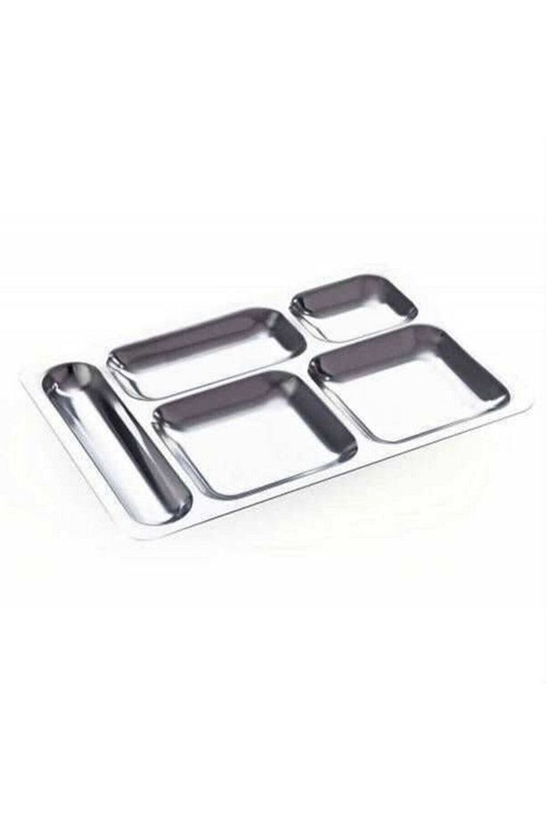 Paslanmaz Çelik Self Servis Tabldot Tabağı 5 Gözlü Yemek Kahvaltılık Tabldot Tabağı - 2