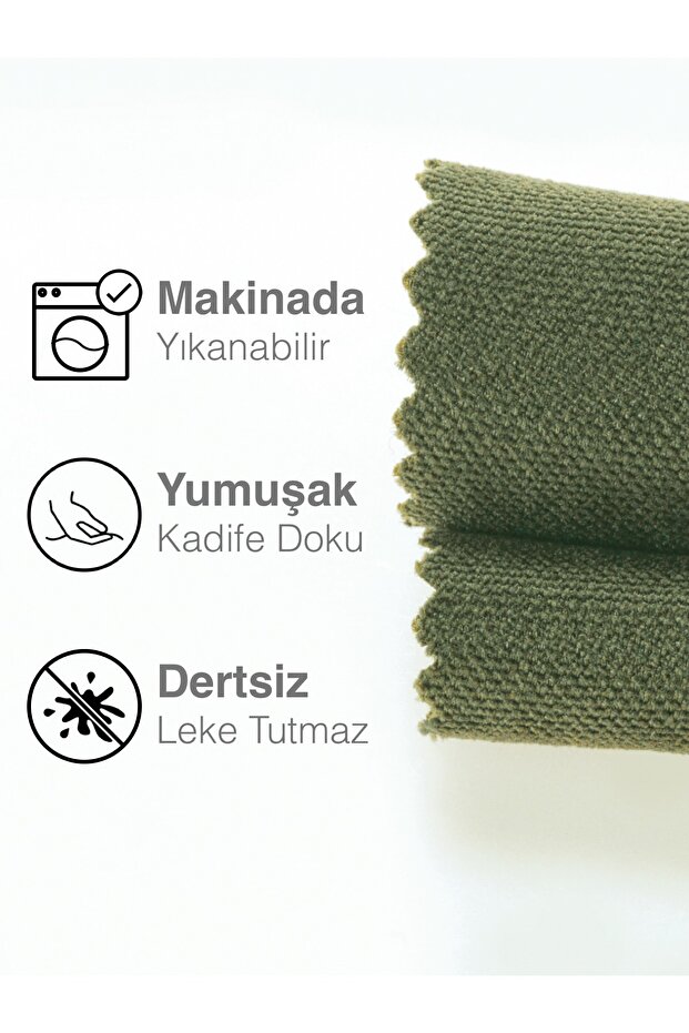 Kadife Dokulu Zeytin Yaprağı Rengi Daily Series Runner 40 X 140 - 3