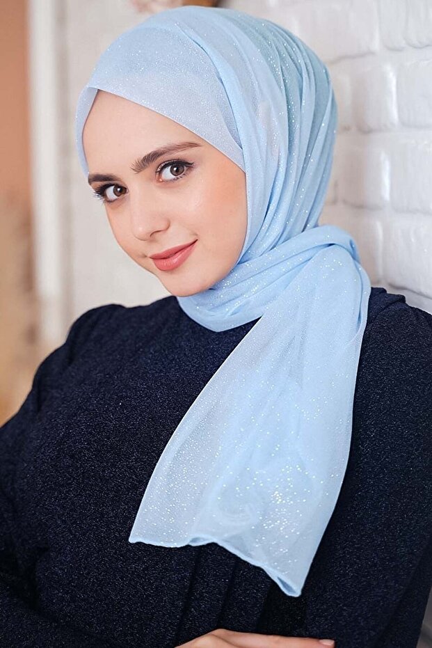 Simli Buz Mavisi Abiye Şal - 4