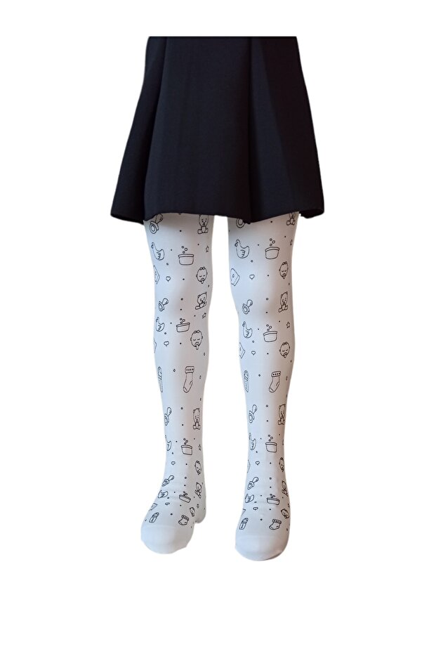 Baby Girl White Patterned Pantyhose