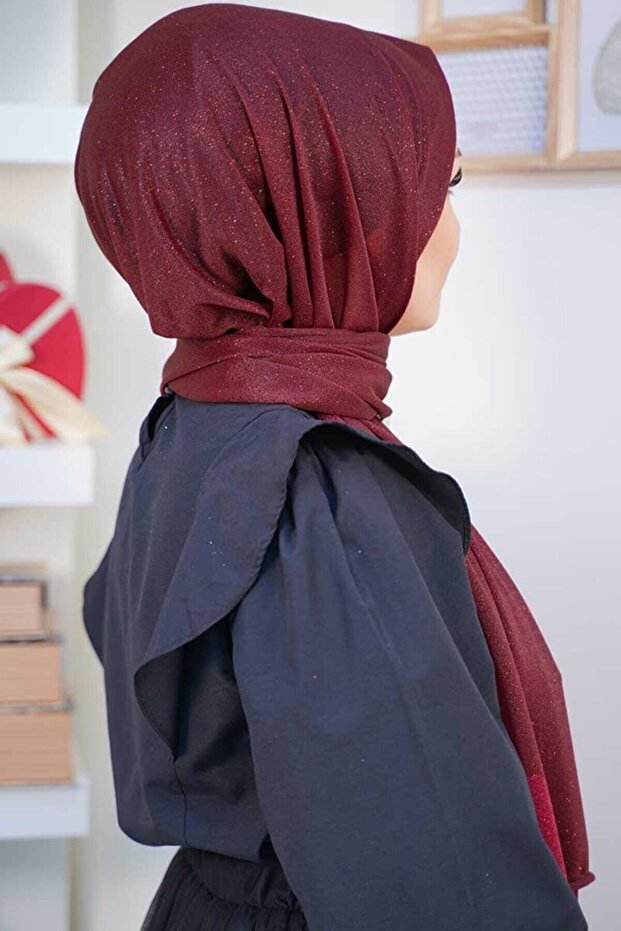 Simli Bordo Abiye Şal - 3