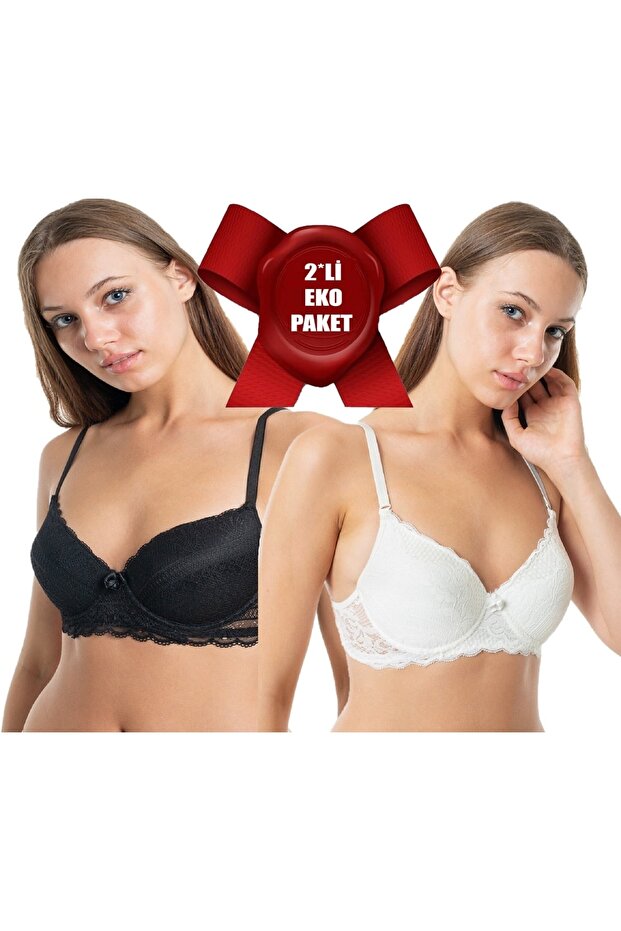 حمالة صدر من الدانتيل مبطنة للغاية ومدعمة بتقنية Underwire للسيدات باللون الأسود-الإكرو