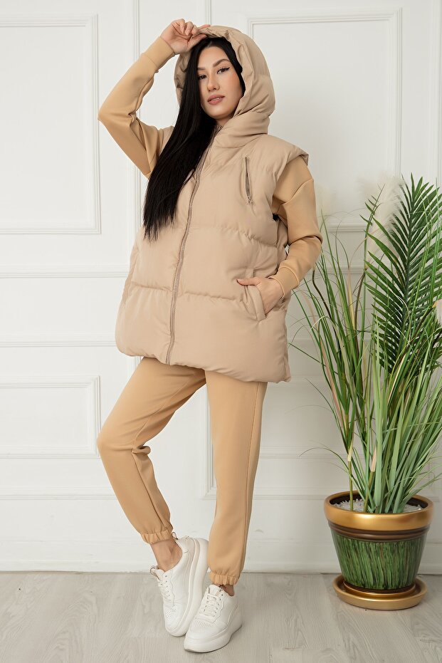Kadın Kapüşonlu Boyfriend Şişme Yelek 8155 - 3