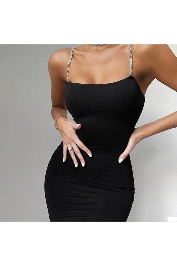 Satin Mini Dress with Stone Accessory Straps Satin Evening Dress and Graduation Dress 582127 693