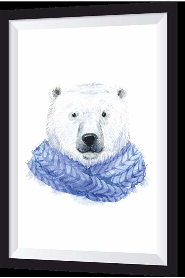 Blue Scarfed Bear Artistic Frame Look Wooden Painting