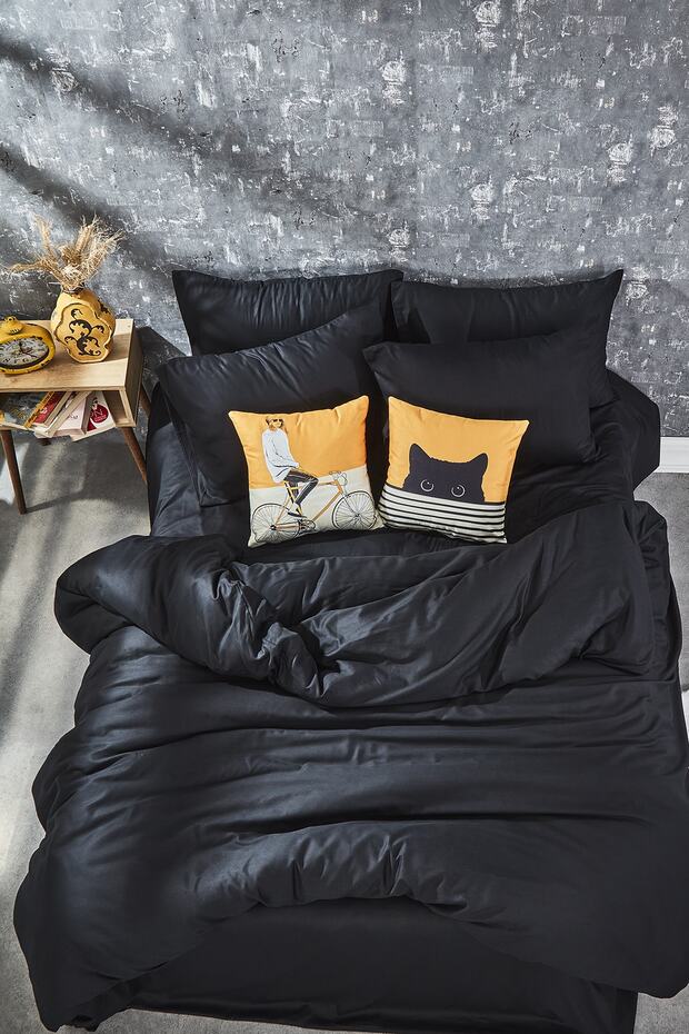 Black Cotton Satin Duvet Cover Set