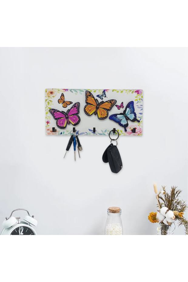 Embossed Colorful Butterflies Wooden Keychain Wall Decor