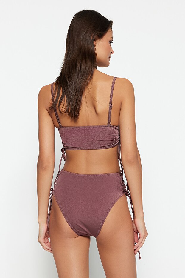 Kahverengi Biyeli Regular Yüksek Bel Bikini Altı TBESS22BA0044 - 5