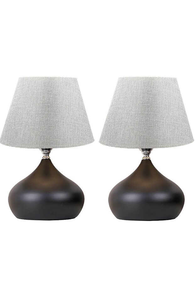 Lapis Set of 2 Gray Hat Table Lamp Single Metal Lampshade