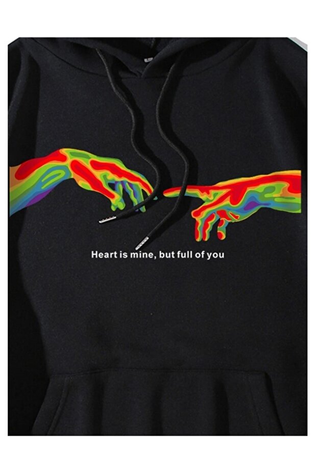 Black Oversize Hooded Sweatshirt - Hand Printed
