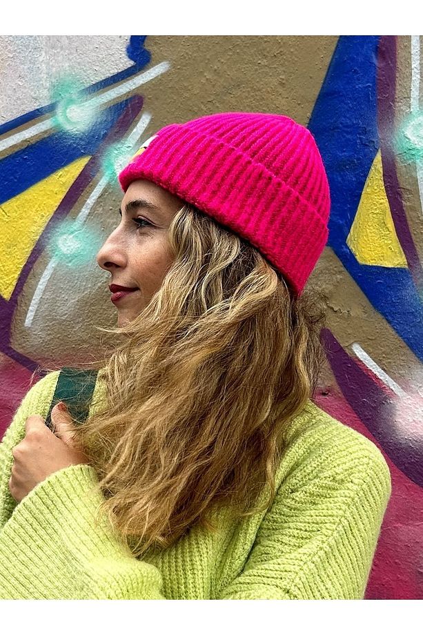 Fuchsia Unisex Beanie Fuşya Rengi Dokuma Etiketli Soft Yıkama Yünlü Ve Katlamalı Örgü Bere - 5