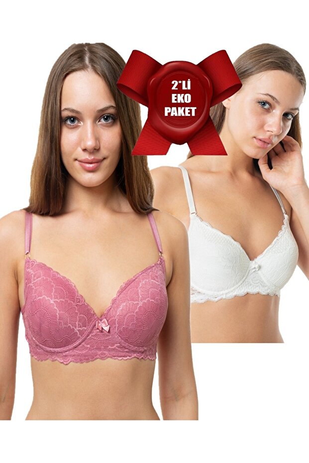 حمالة صدر من الدانتيل مبطنة للغاية ومدعمة بتقنية Underwire للسيدات باللون الوردي الفاتح