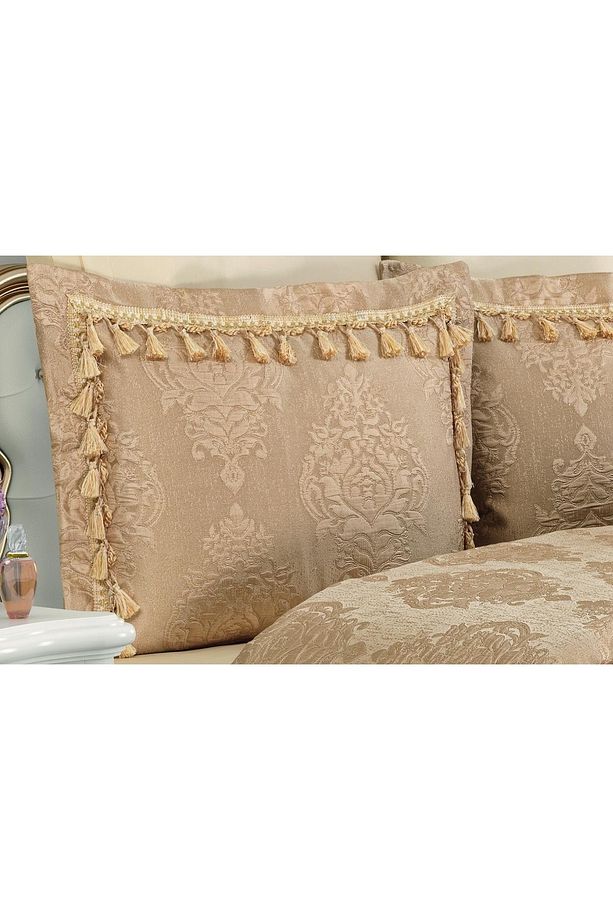 Larissa Pamuk/polyester Jakar Kumaş Gold Yatak Örtüsü Seti 7 Parça - 358 - 2