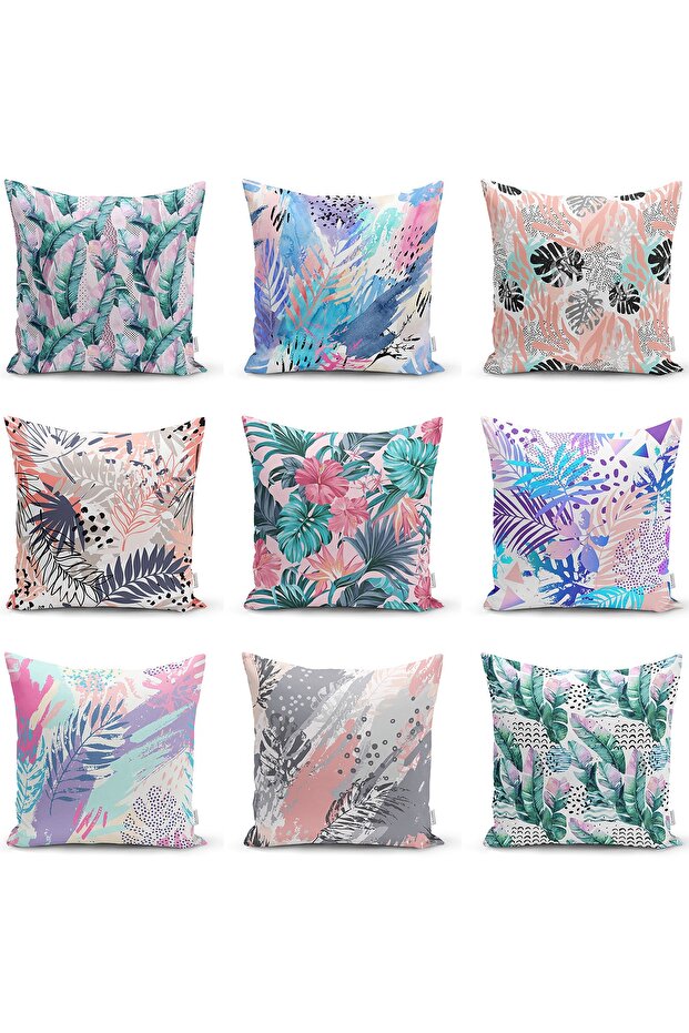 Double Sided Pink And Gray Weighted Water Paint Leaf Motif Raschel Knitted Pillow Case