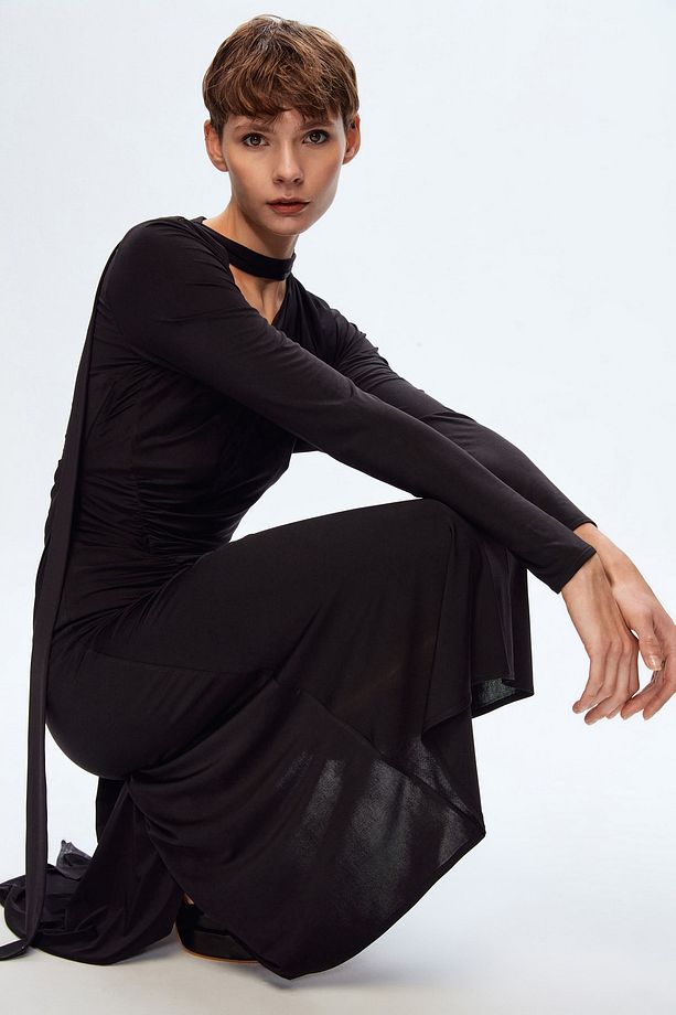 Moda Tutkusu Örme Drop Detaylı Uzun Kollu Elbise - 4