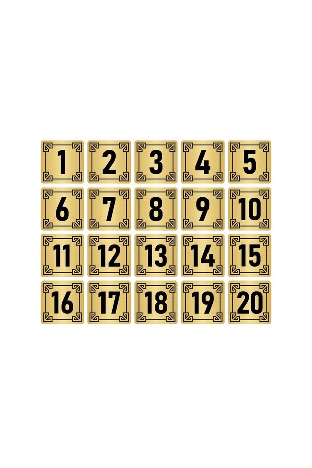 Metal Door Table Cabinet Number Sign 5X5Cm Gold Color 20 Pieces (1…20)