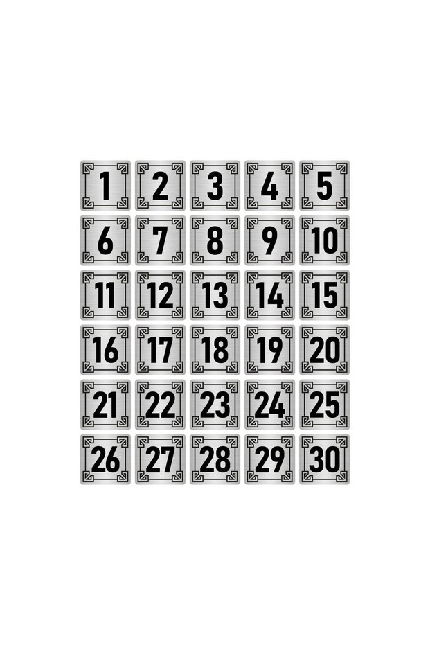 Metal Door Table Cabinet Number Sign 7X7Cm Silver Color 30 Pieces (1…30)