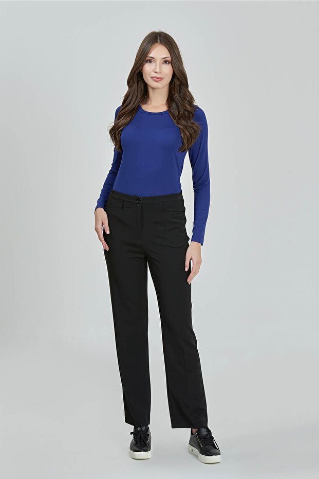 30082 Black Hidden Rubber Pipe Leg Gabardine Trousers