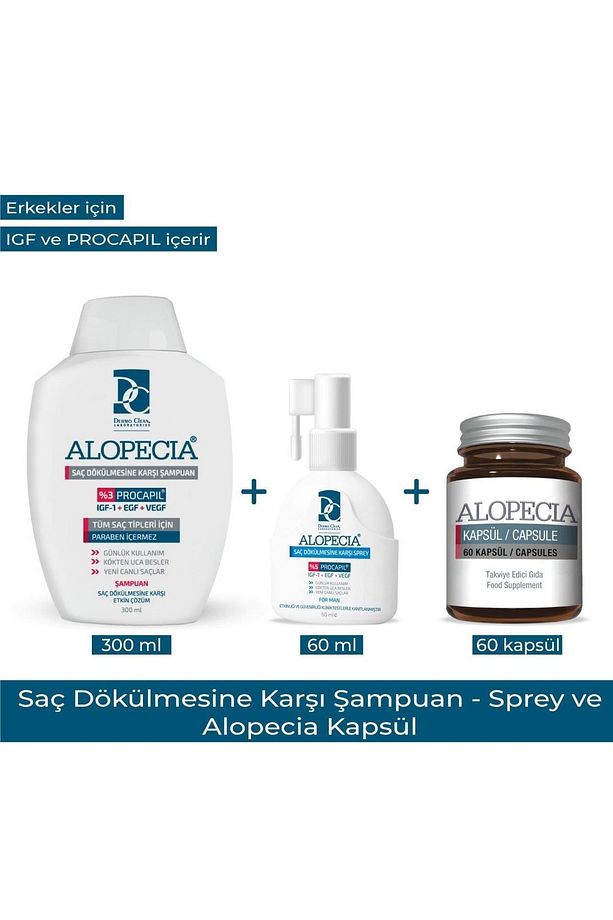 Erkek Procapil Ve Igf Içerikli Saç Dökülmesine Karşı Şampuan & Saç Spreyi & 60 Kapsül Seti - 1
