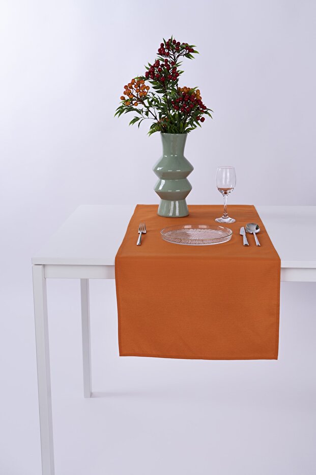 Linen Runner Cover 40x140 Orange Stain Resistant Fabric