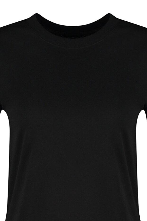 Siyah %100 Kalın Pamuklu Basic Bisiklet Yaka Örme T-Shirt TWOSS23TS00042 - 8