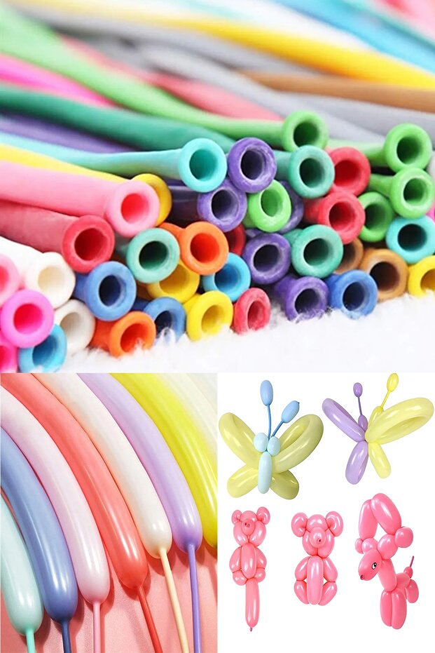 10pcs Macaron Sausage Balloon Mixed Pastel Long Thin Shape Clown Game Balloon Birthday Party