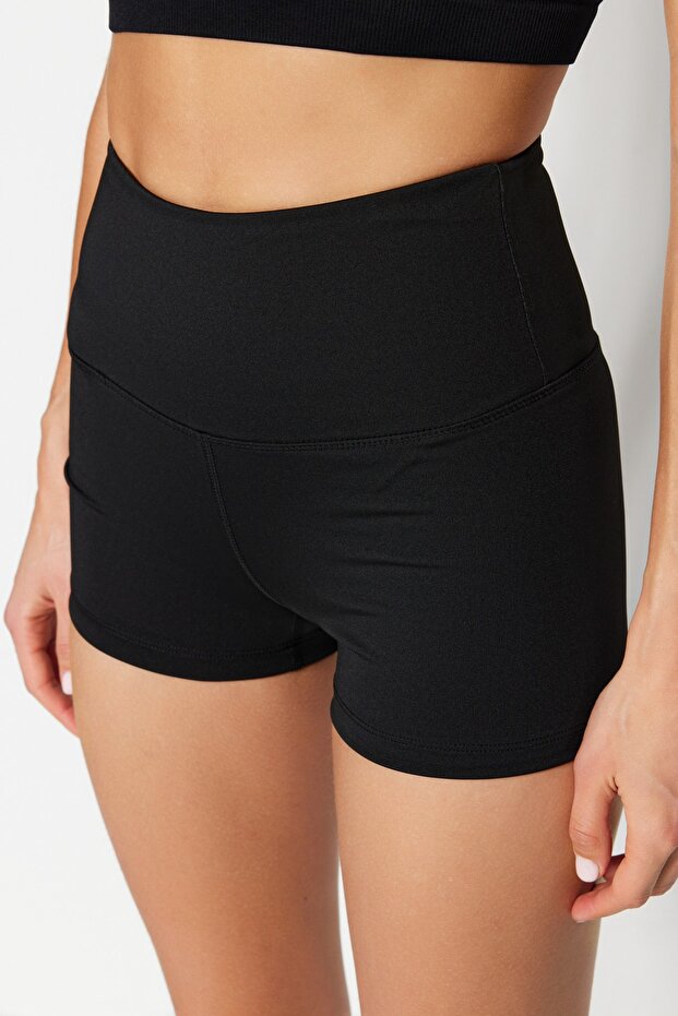 Siyah Toparlayıcı Belde Reflektör Baskılı Örme Spor Ekstra Şort/Kısa Tayt THMSS23TY00019 - 4
