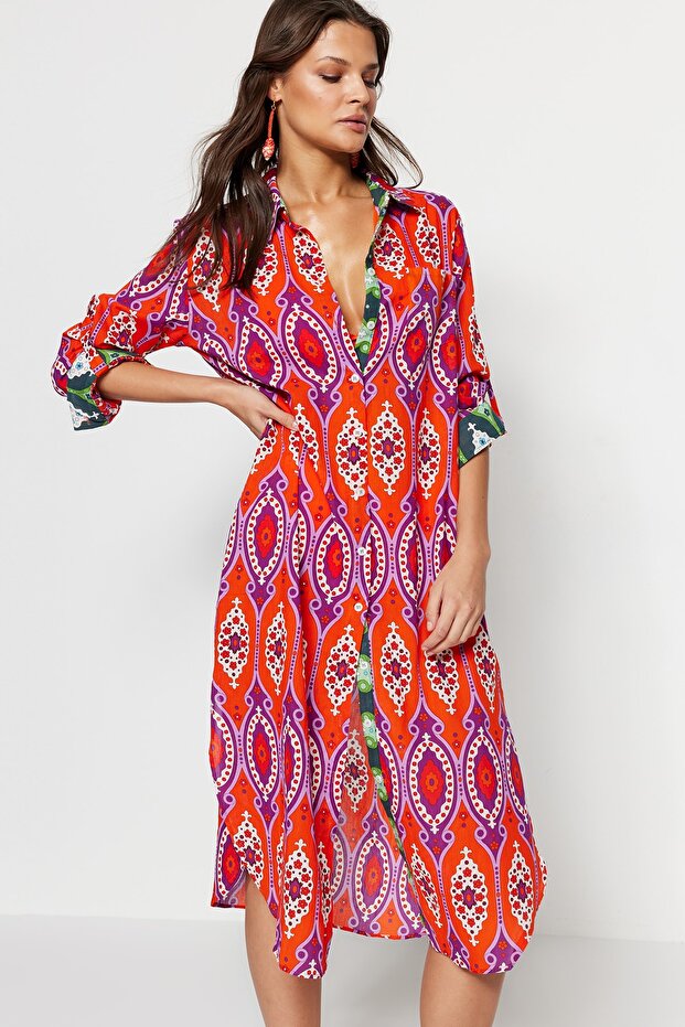 Etnik Desenli Dokuma %100 Pamuk Midi Plaj Kimono&Kaftan TBESS20KM0017 - 3