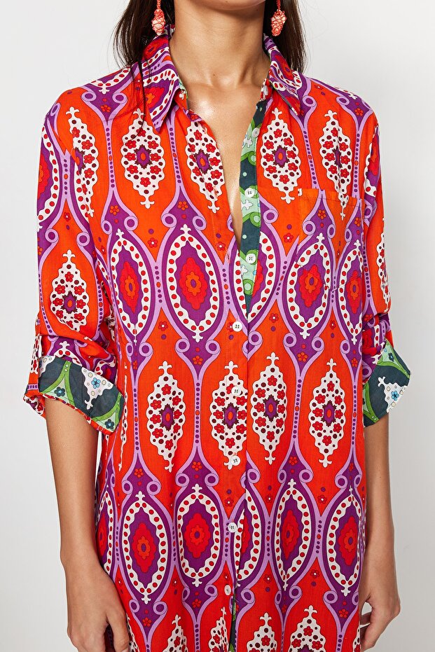 Etnik Desenli Dokuma %100 Pamuk Midi Plaj Kimono&Kaftan TBESS20KM0017 - 4