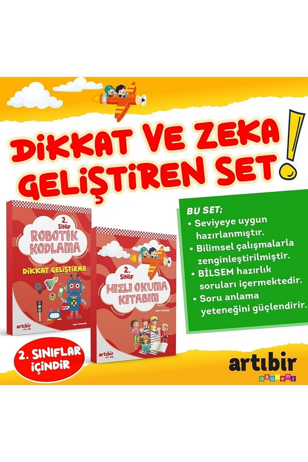 2 Sınıf Dikkat Ve Zeka Geliştiren 2'li Set -- Hızlı Okuma Kitabım +robotik Kodlama - 1