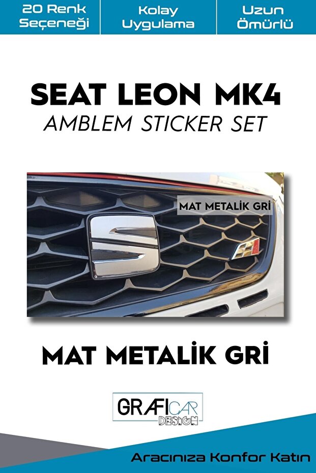 Seat Leon Mk4 Emblem Covering Sticker Set / after 2020 / Matte Metallic Gray