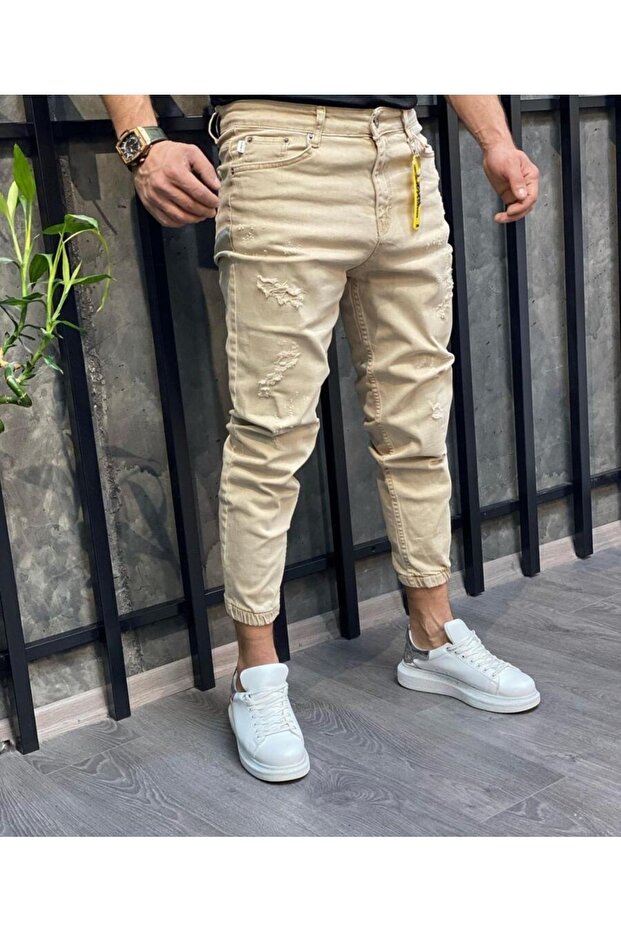 Men's elastic hem boyfriend jogger jeans