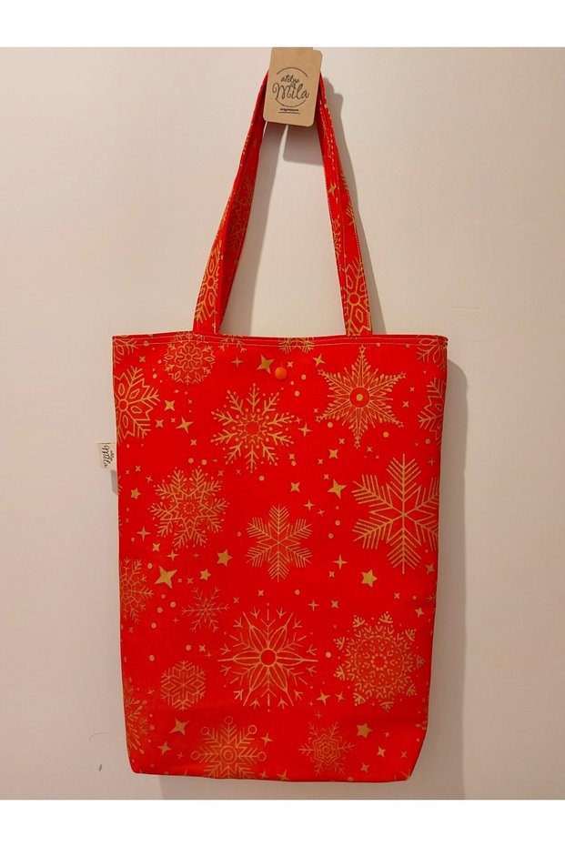 Red Gold Snowflake Fabric Shoulder Bag