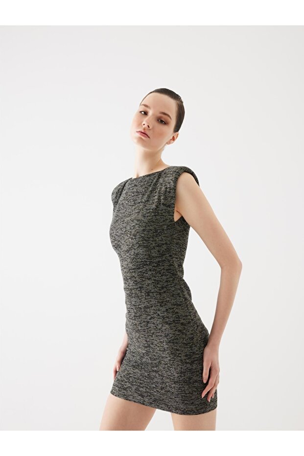 Vatkalı Siyah Triko Mini Elbise - 3