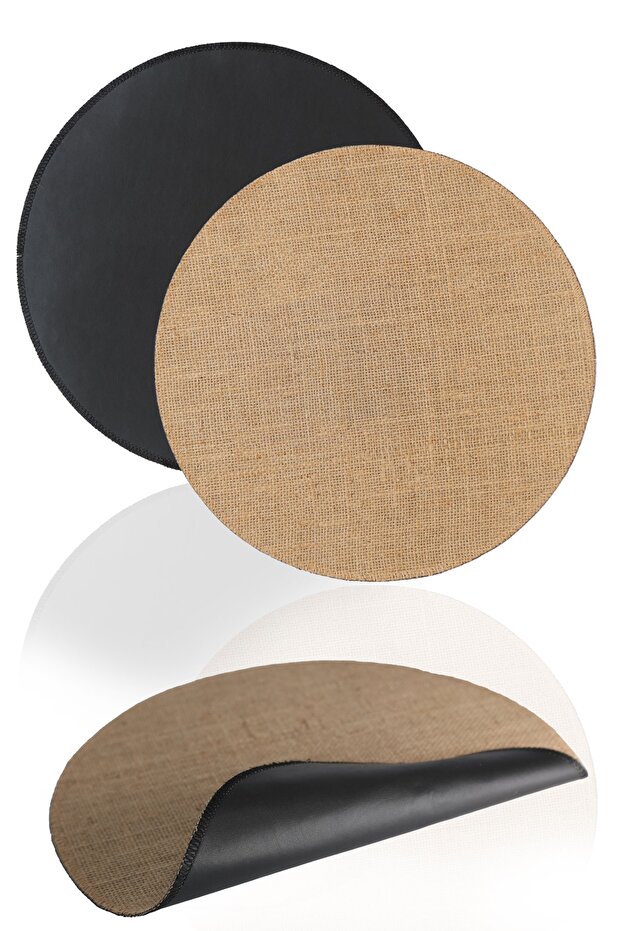 American Service Set Supla Reversible Natural Jute Straw Fabric Placemat Round Quadruple