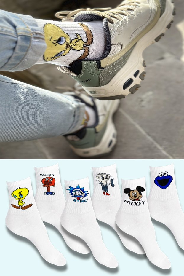 Men's Socks Women's Socks Long Patterned Socks Sports Football Tennis Socks 6 Pieces
