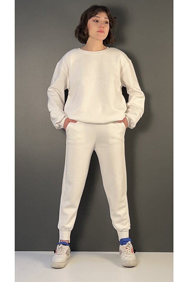 Basic Yaka Sweat Paça Modelli Eşofman Takımı - 1