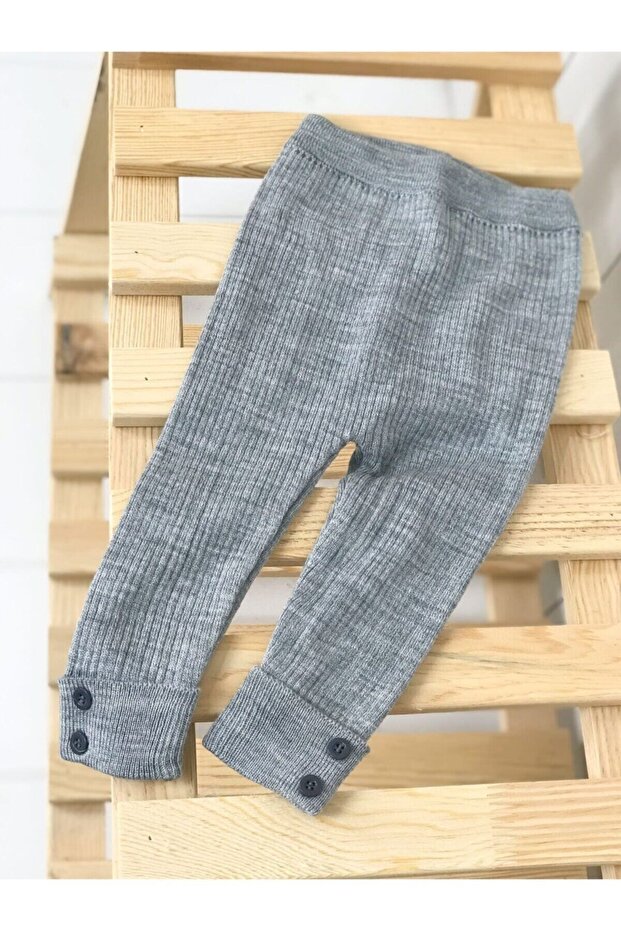 Button Detailed Ribbed Baby Knitwear Leggings
