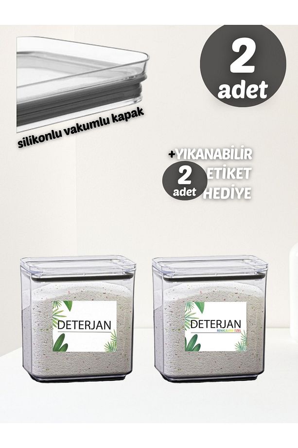 Renkli Deterjan &amp; Deterjan Dikdörtgen 2,2 Lt Vakum Kapaklı 2&#39;li Set Saklama Kutusu - 2
