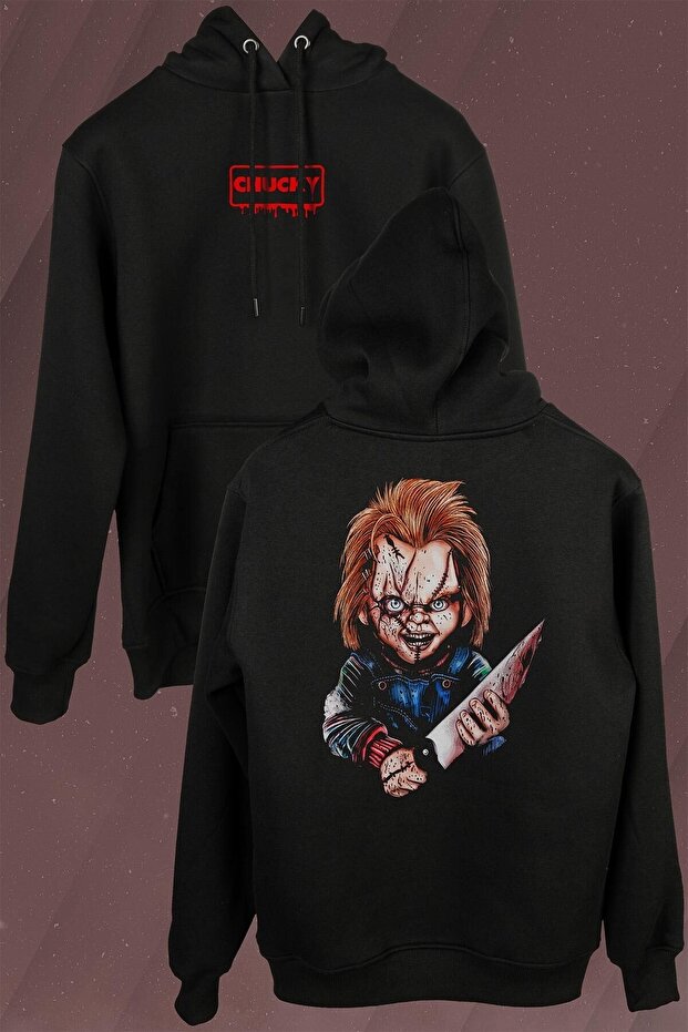 Chucky Charles Lee Ray Toy Doll Knife Front and Back Printed Sweatshirt Unisex Hooded Hoodie