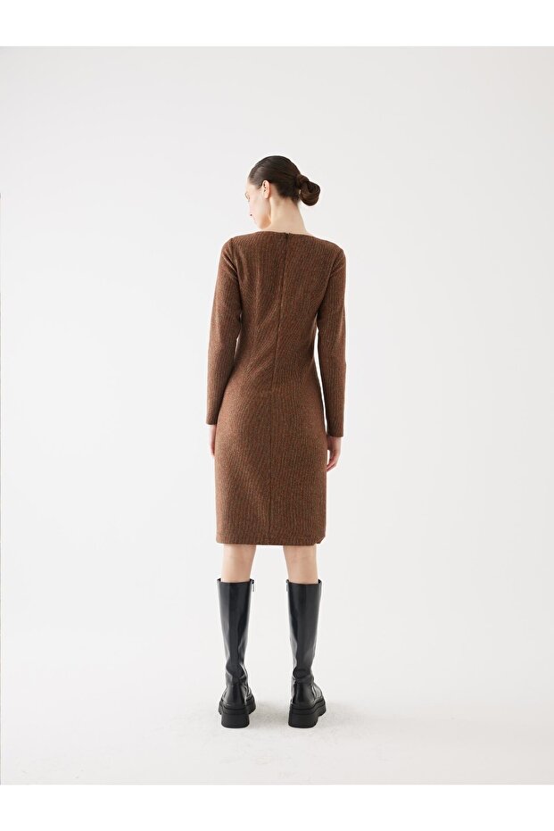 Triko Kare Yaka Tarçın Elbise - 4