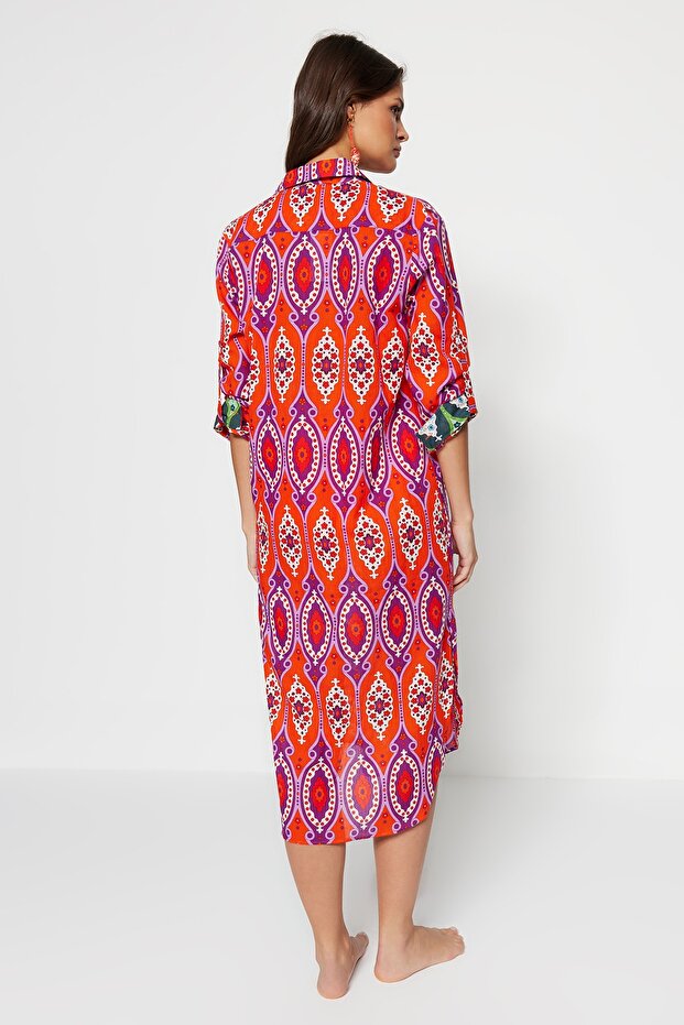 Etnik Desenli Dokuma %100 Pamuk Midi Plaj Kimono&Kaftan TBESS20KM0017 - 5
