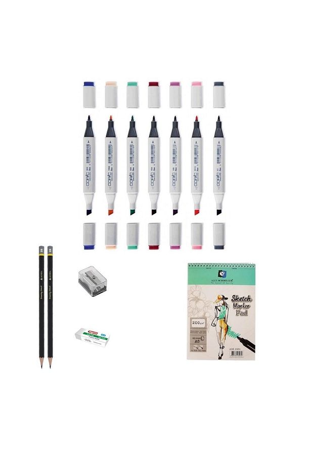 Marker Kalem Çizim Seti 3 + 8'li Maker Set + A5 Defter + Derceli Kalem - 1