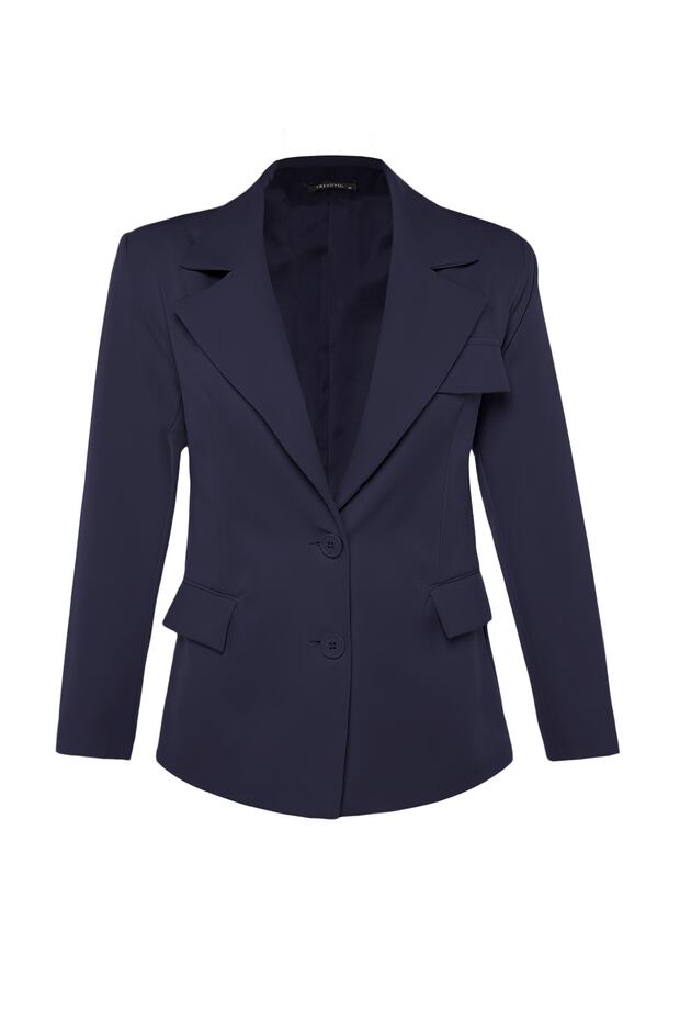 Lacivert Oversize Astarlı Dokuma Blazer Ceket TWOSS22CE0077 - 6