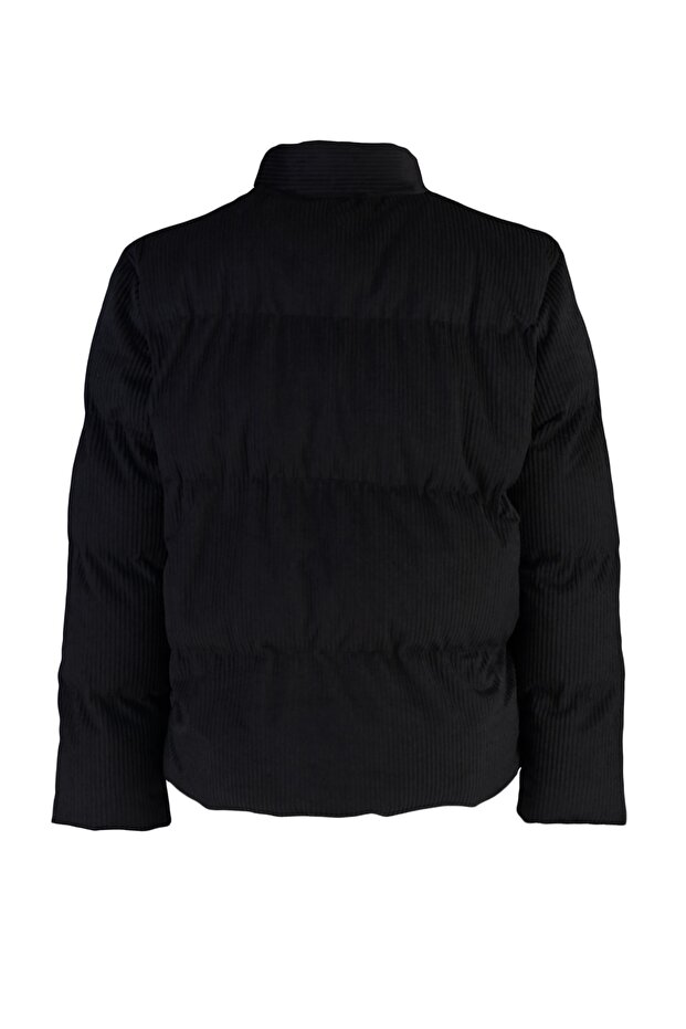 Siyah Regular Fit Dik Yaka Fitilli Kadife Şişme Kışlık Mont TMNAW22MO0182 - 8