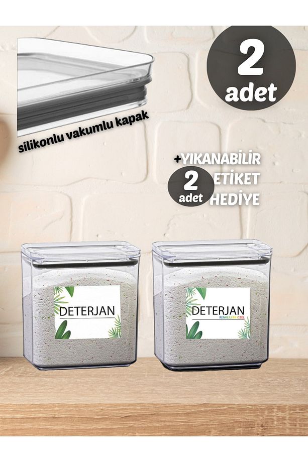 Renkli Deterjan &amp; Deterjan Dikdörtgen 2,2 Lt Vakum Kapaklı 2&#39;li Set Saklama Kutusu - 4